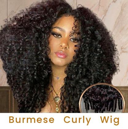 300% Density Burmese Curly 3-in-1 Glueless Half Wig — 100% Human Hair