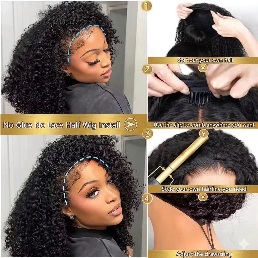 Glueless Curly Half Wig — 3 Styles in 1 | Real Hair | Ready in 2 Minutes