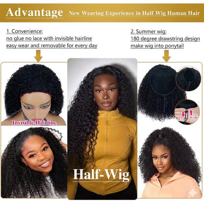 Glueless Curly Half Wig — 3 Styles in 1 | Real Hair | Ready in 2 Minutes