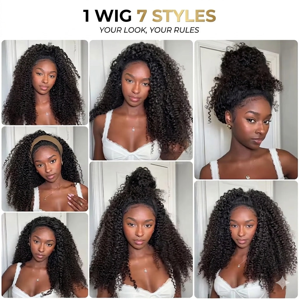 Glueless Curly Half Wig — 3 Styles in 1 | Real Hair | Ready in 2 Minutes