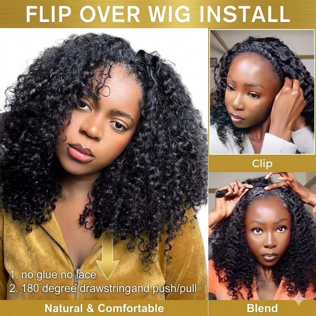 Glueless Curly Half Wig — 3 Styles in 1 | Real Hair | Ready in 2 Minutes